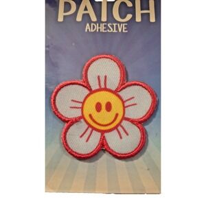 Kalan Smiley Face Embroidered Adhesive Patch Pink/Yellow